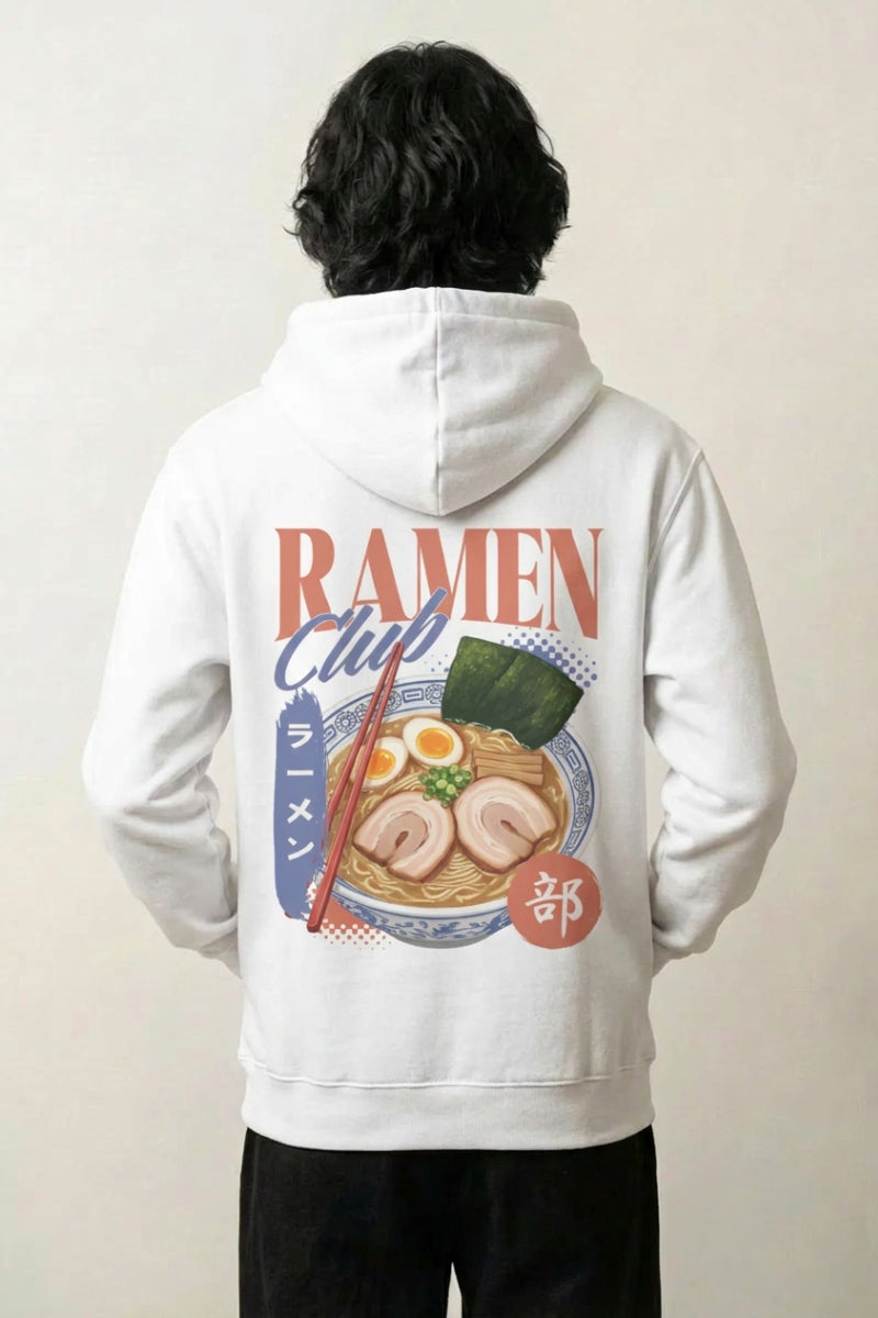 Ramen Hoodie in off-white - oversized graphic hoodie, ramen bowl print, back view