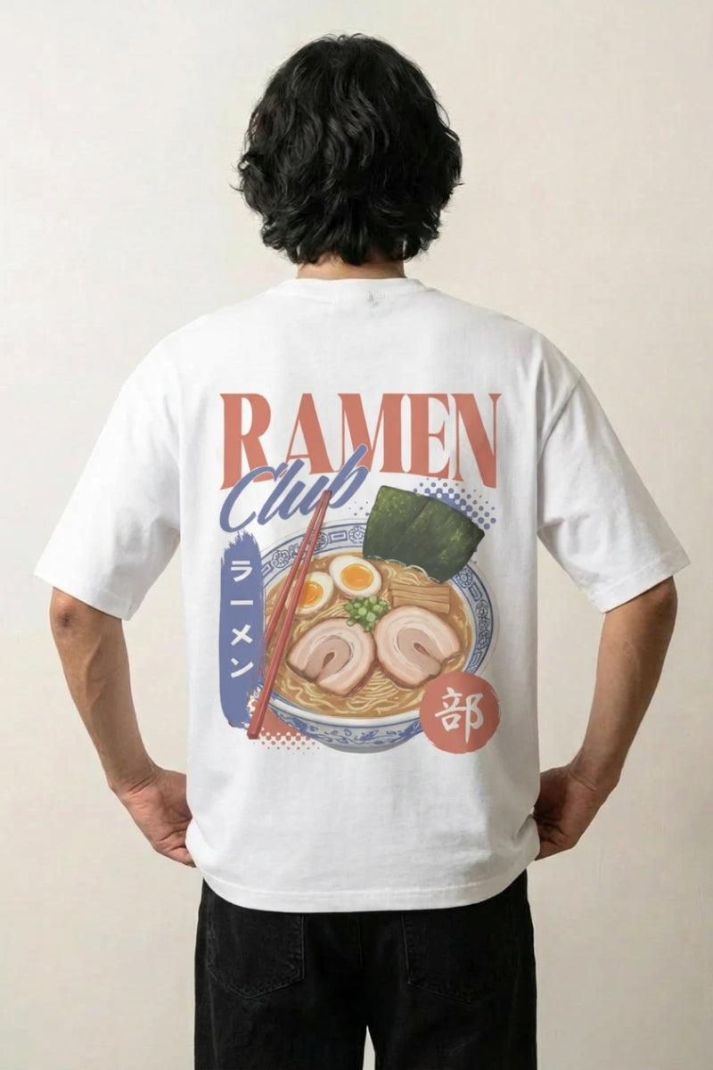 Ramen Tee in off-white - oversized graphic tee, ramen bowl print, back view