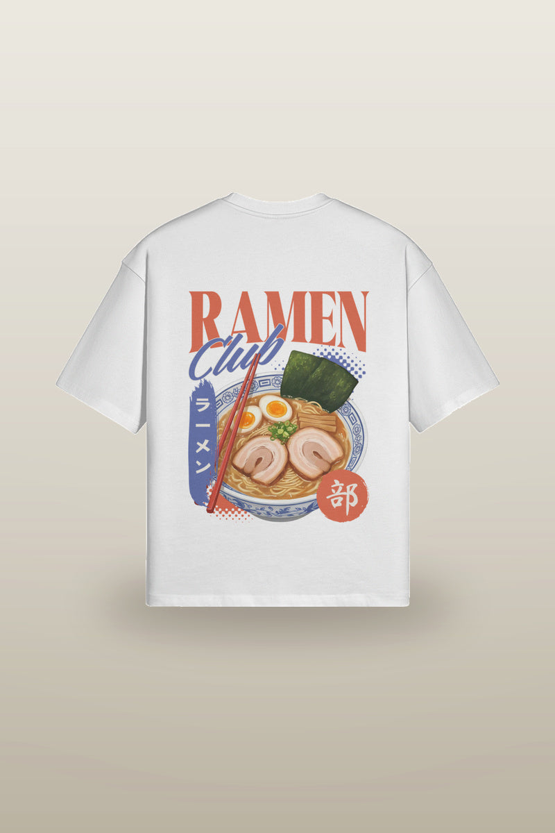 Ramen Tee in beige - oversized graphic tee, ramen bowl print, front view